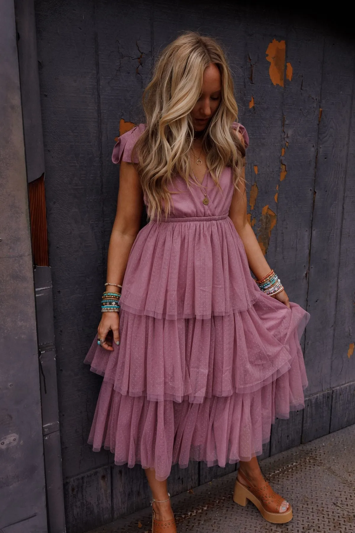 Boho Ballerina Tiered Tulle Dress - Mauve