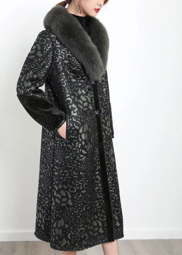 Boho Blakcish Green Fox Collar Wear On Both Sides Cashmere Coat Outwear Winter LY9401