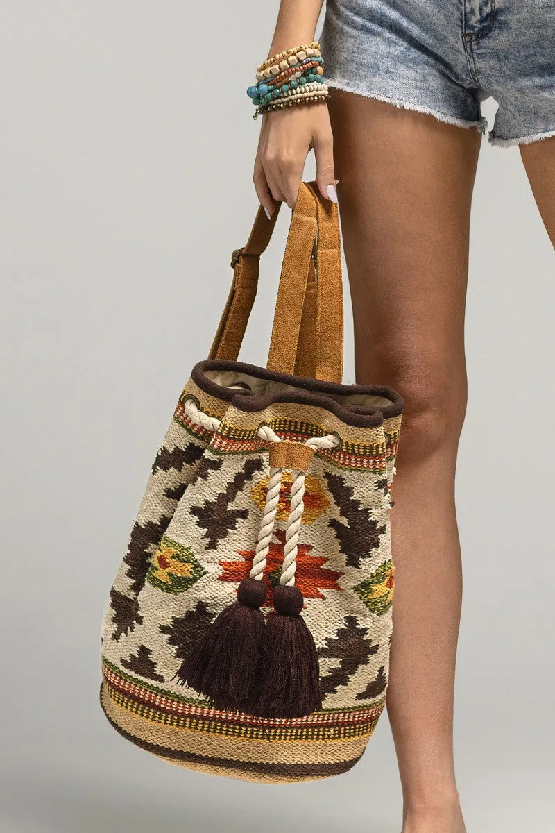 boho chic Navajo pattern backpack   /  western woven carpet backpack/ Large western backpack / Bucket bag / Purse /bag