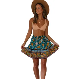 Boho floral print short skirt