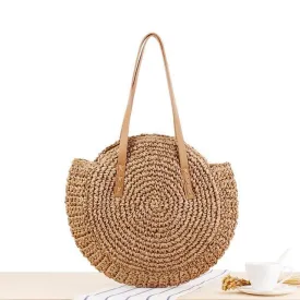 Boho Handmade Round Straw Tote Shoulder Bag