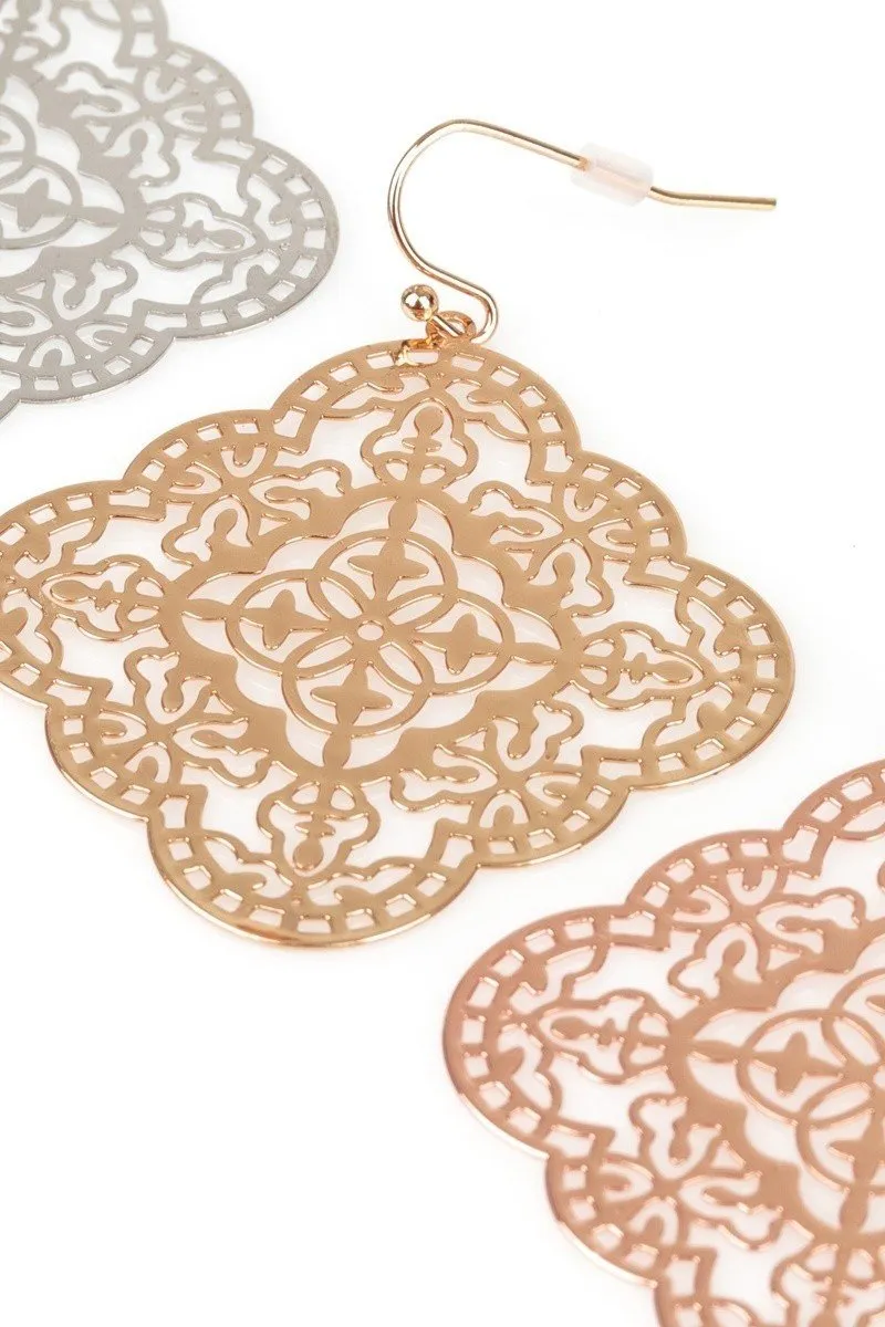 Boho Laser Cut Filigree Hook Earrings