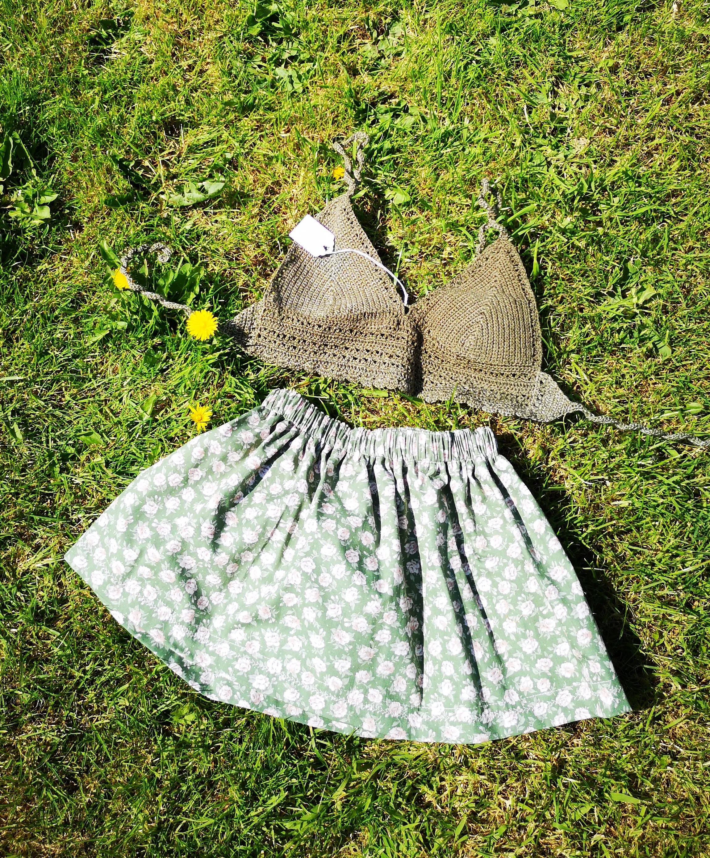 Boho, Summer sun suit, cotton mix bralette top and cute skirt, girls age 2-3 years