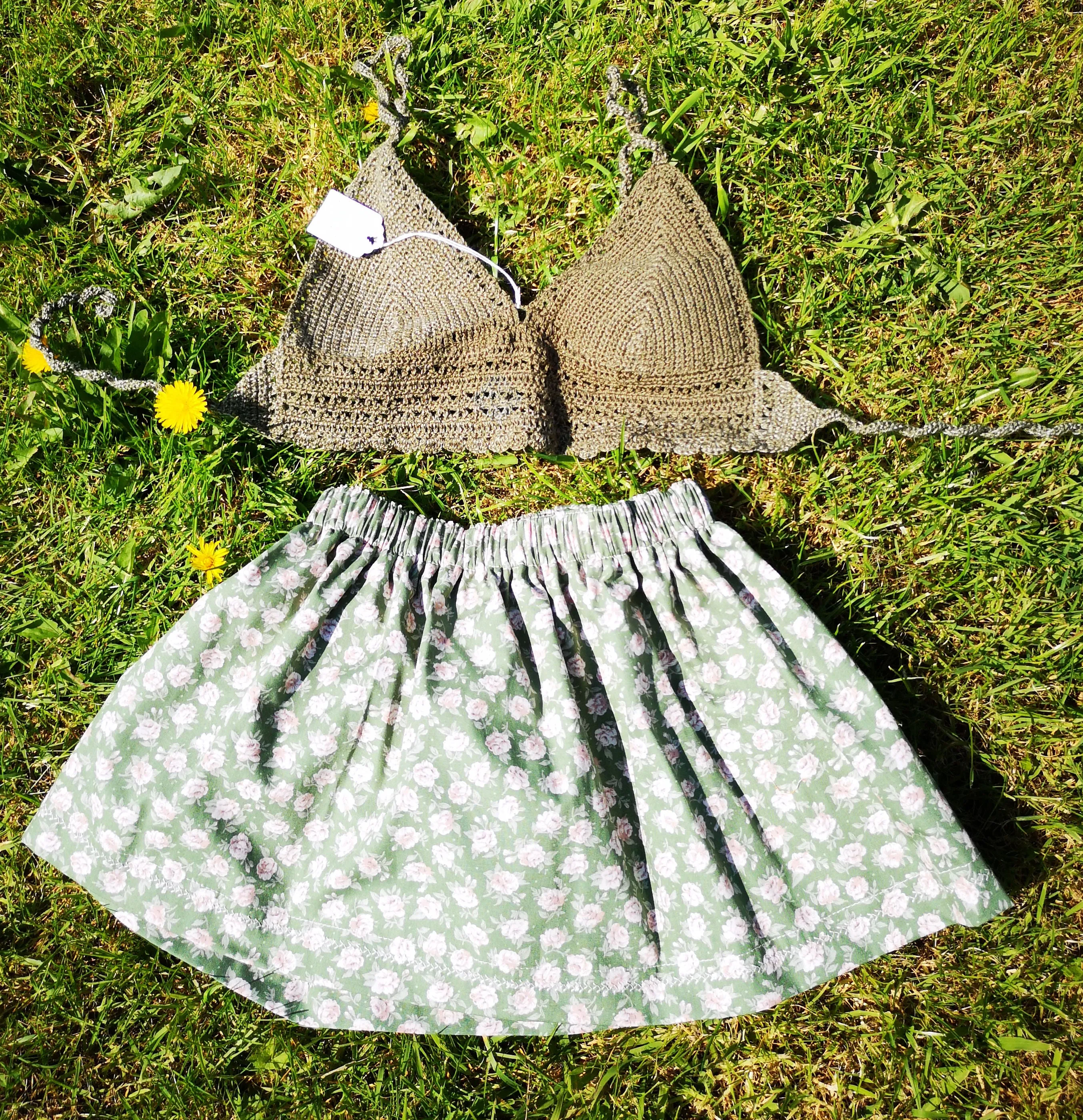 Boho, Summer sun suit, cotton mix bralette top and cute skirt, girls age 2-3 years