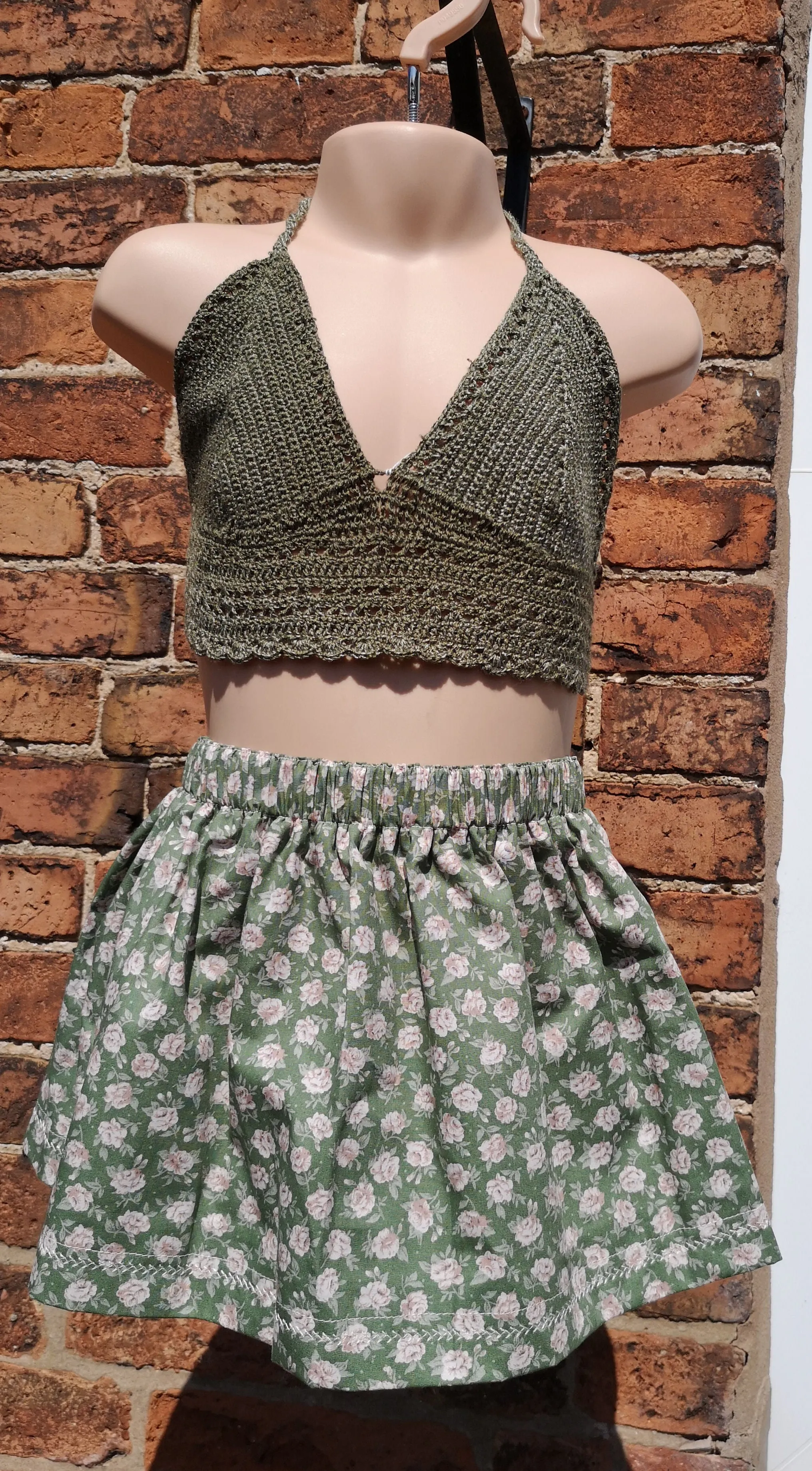 Boho, Summer sun suit, cotton mix bralette top and cute skirt, girls age 2-3 years