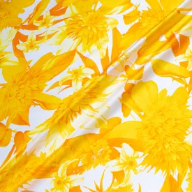 Bold Yellow Floral Printed Pure Silk Twill