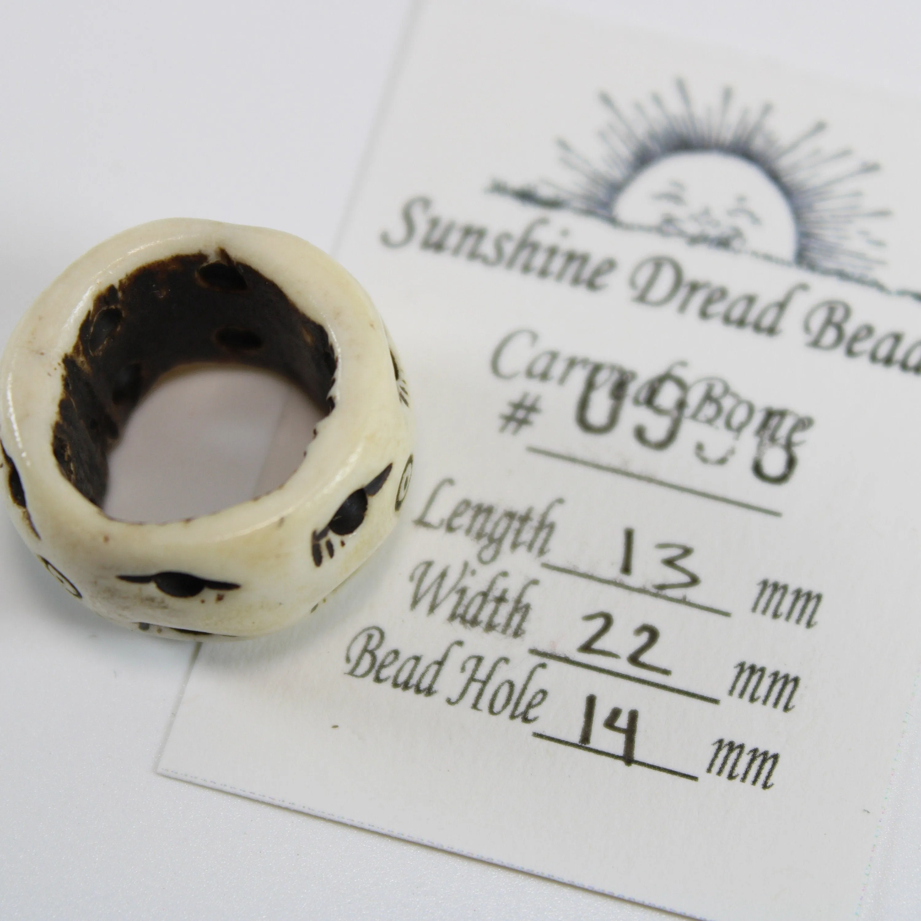 Bone Dread Beads - 14 mm bead holes - Circle and Stripe, Large hole Beads for dreadlocks or chunky hemp jewelry beads, B3 #0996