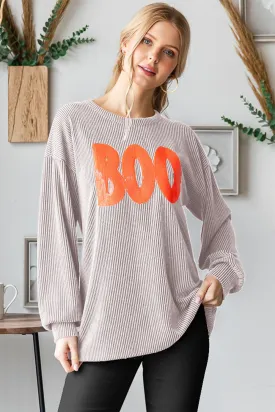 BOO Round Neck Long Sleeve Ribbed T-Shirt