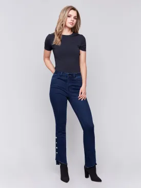 Bootcut Jeans with Gem Buttons - Blue Black