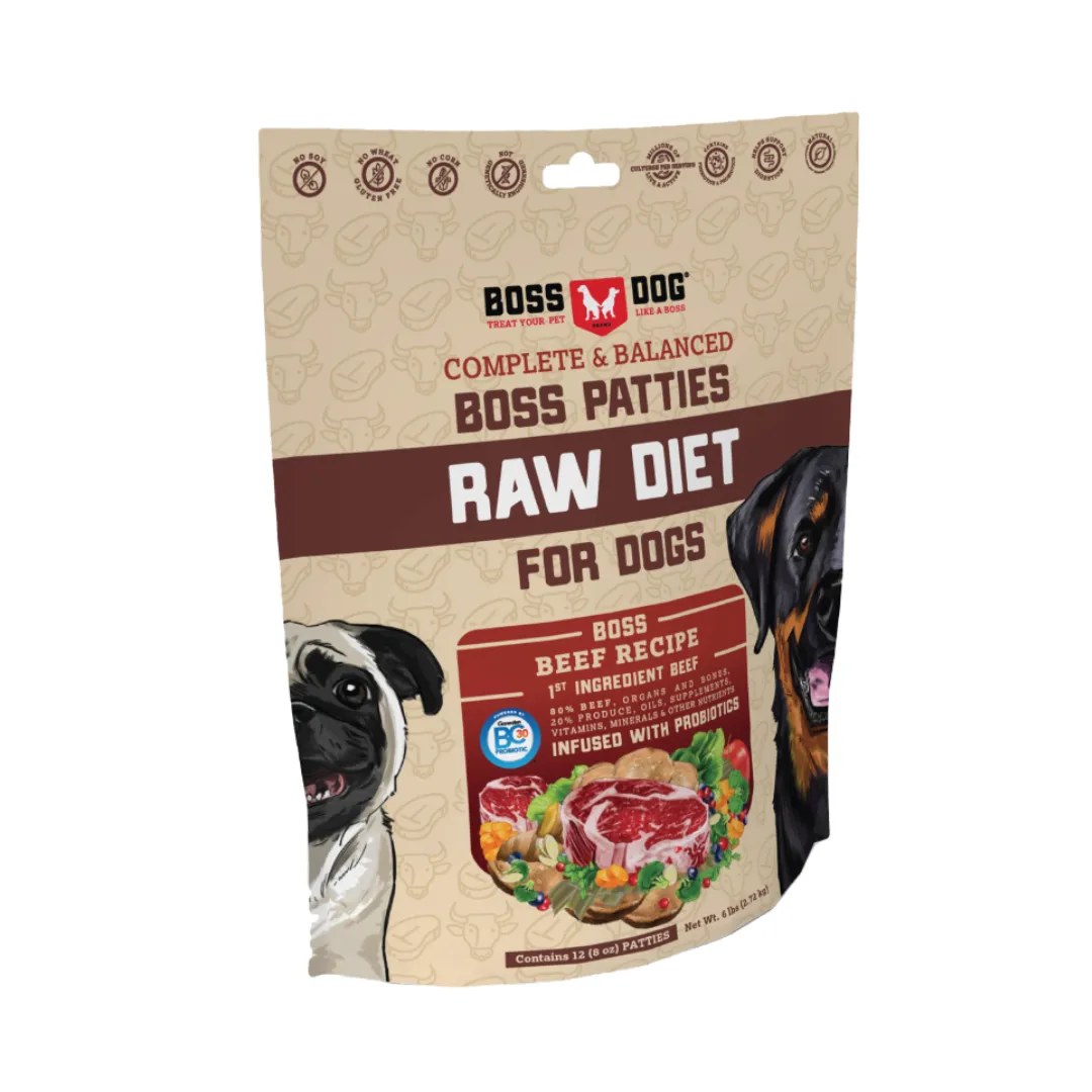 Boss Dog Patties Frozen Raw Beef Dog Food