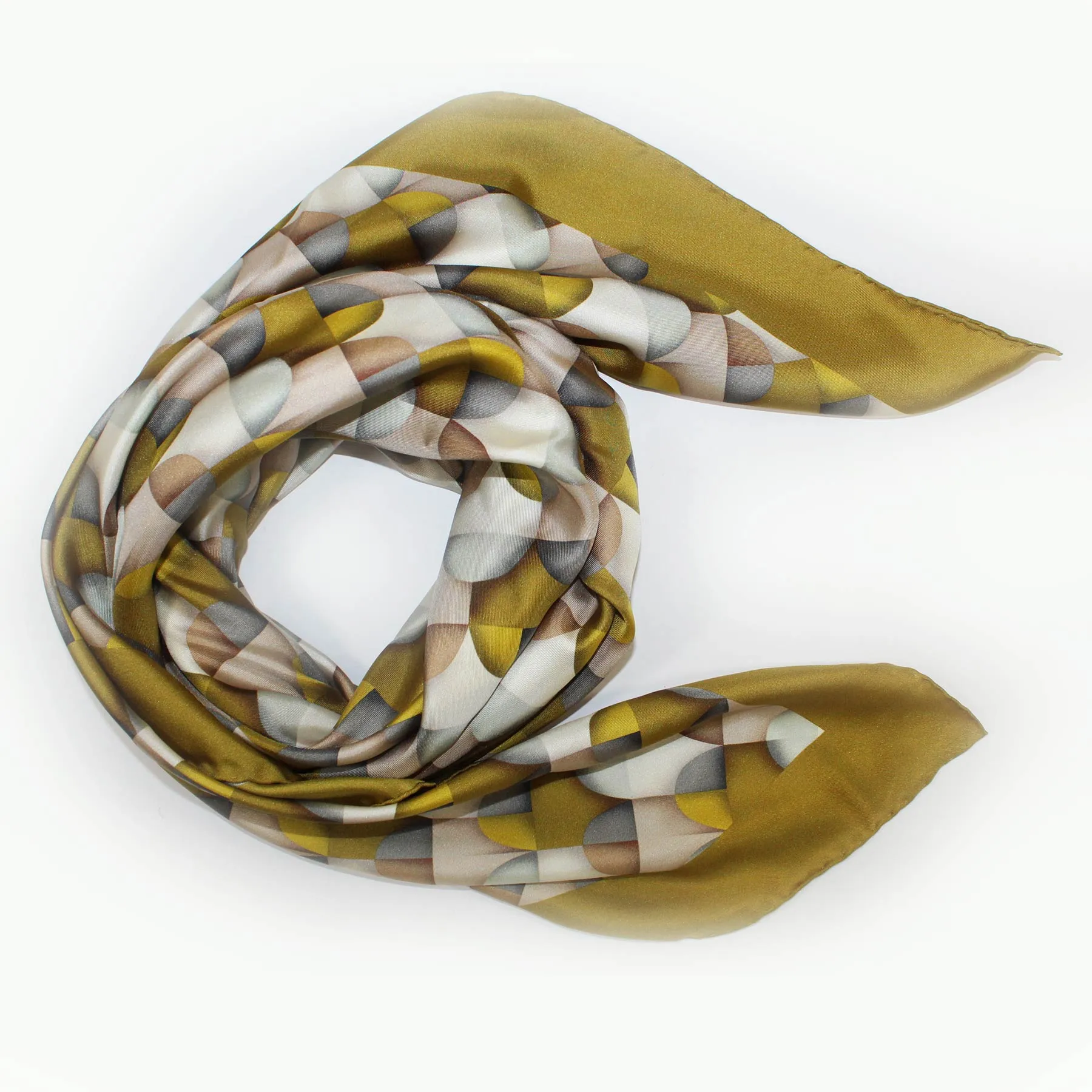 Bottega Veneta Scarf Olive Taupe Gray White Geometric - Twill Silk 55" Square Scarf FINAL SALE