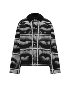 Bouclé Collar Printed Lips Denim Jacket