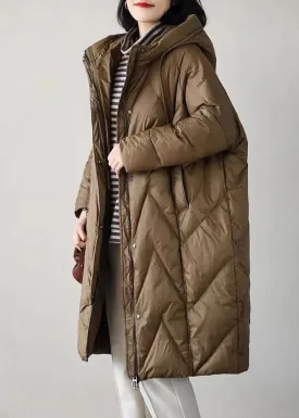 Boutique Chocolate Hooded Drawstring Pockets Duck Down Puffer Jacket Winter