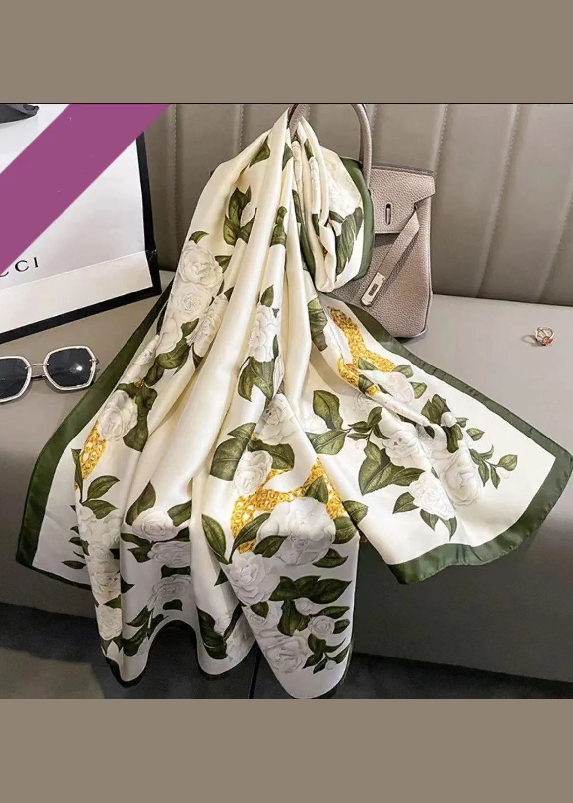 Boutique Elegant White Print Silk Scarf ML2325