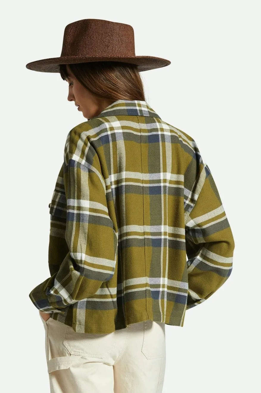 Bowery Women's L/S Flannel - Sea Kelp/Washed Navy