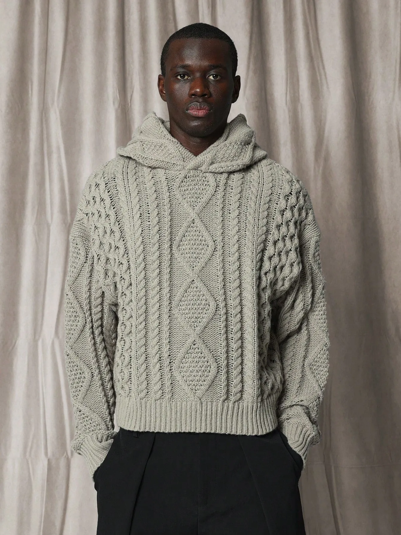 Boxy Heavyweight Cable Knit Hoodie Sweaters