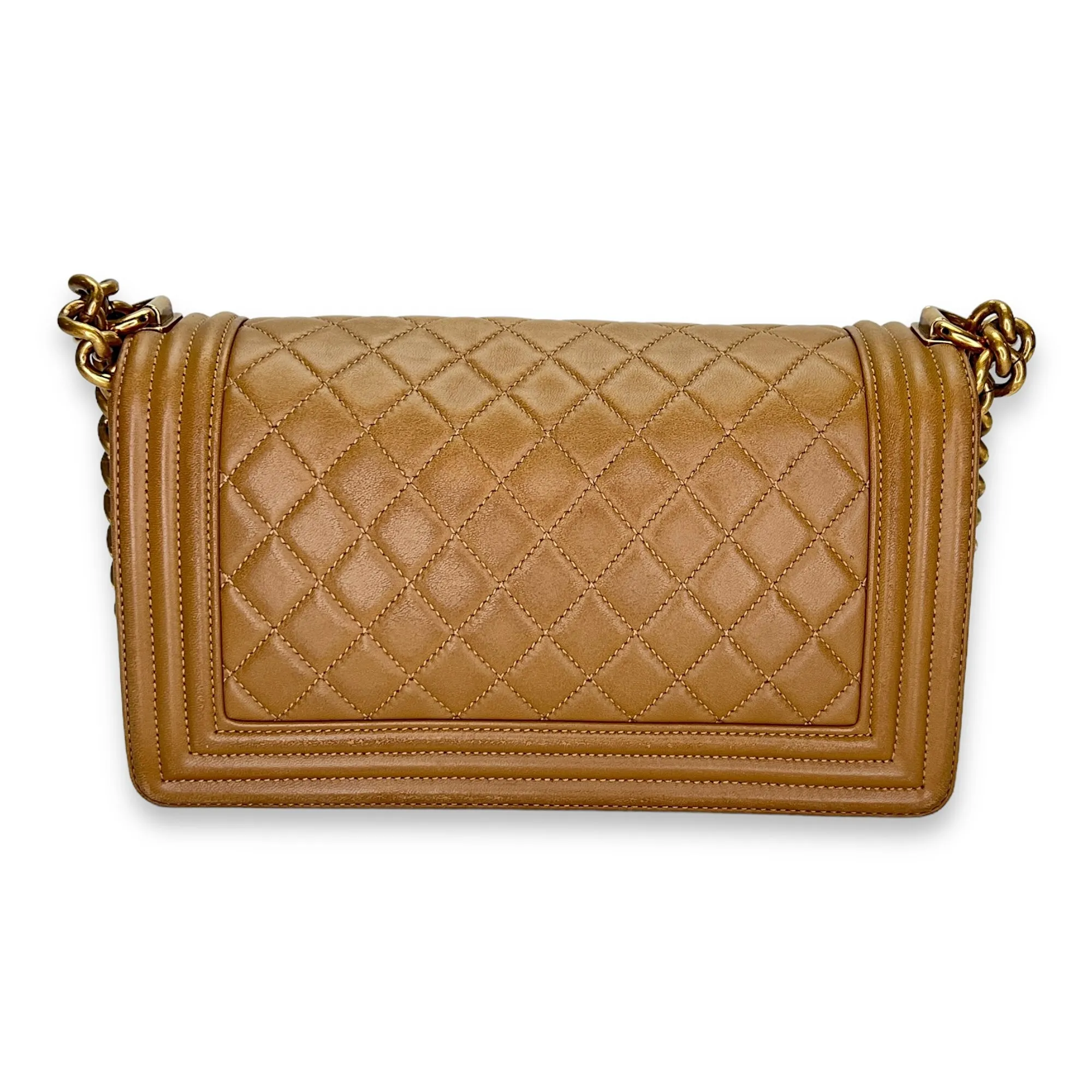 Boy Medium Brown Shoulder Bag in Lambskin, Gold hardware