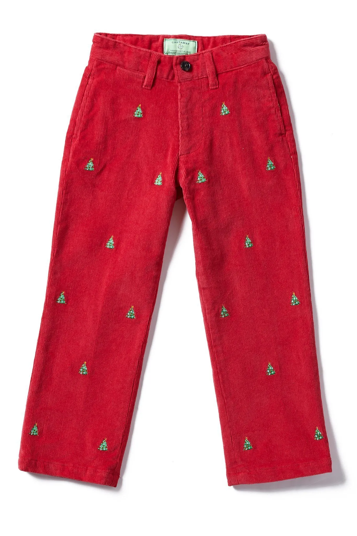 Boys Beachcomber Corduroy Pant Crimson with Christmas Tree