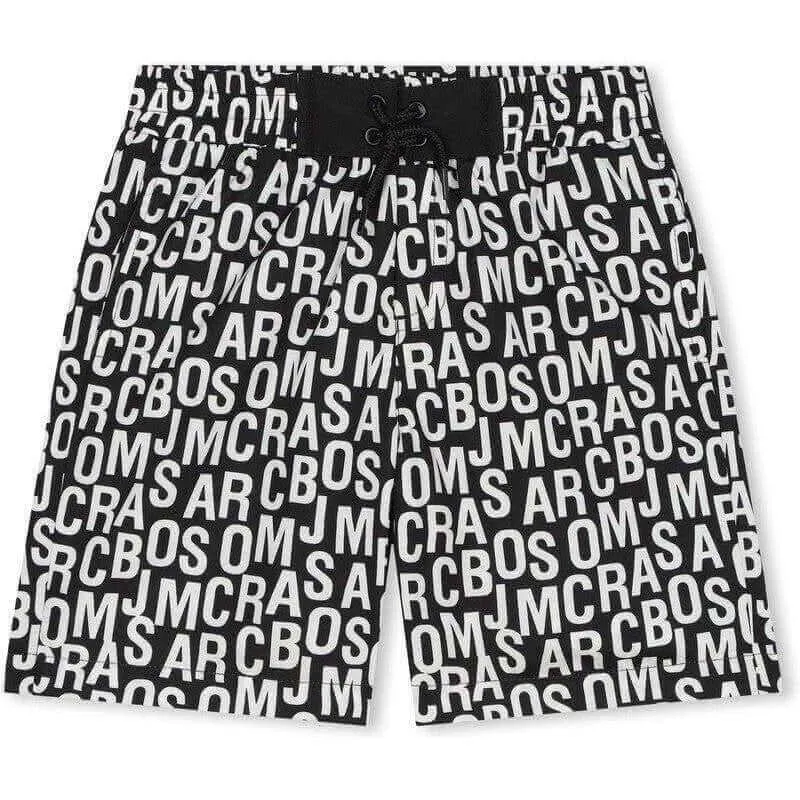 Boys Black & White Jumbled Logo Swimming Shorts