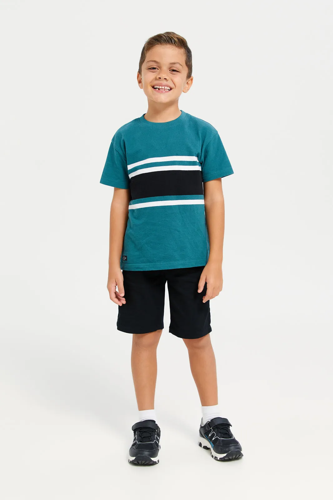 Boys Black Plain Chino Shorts