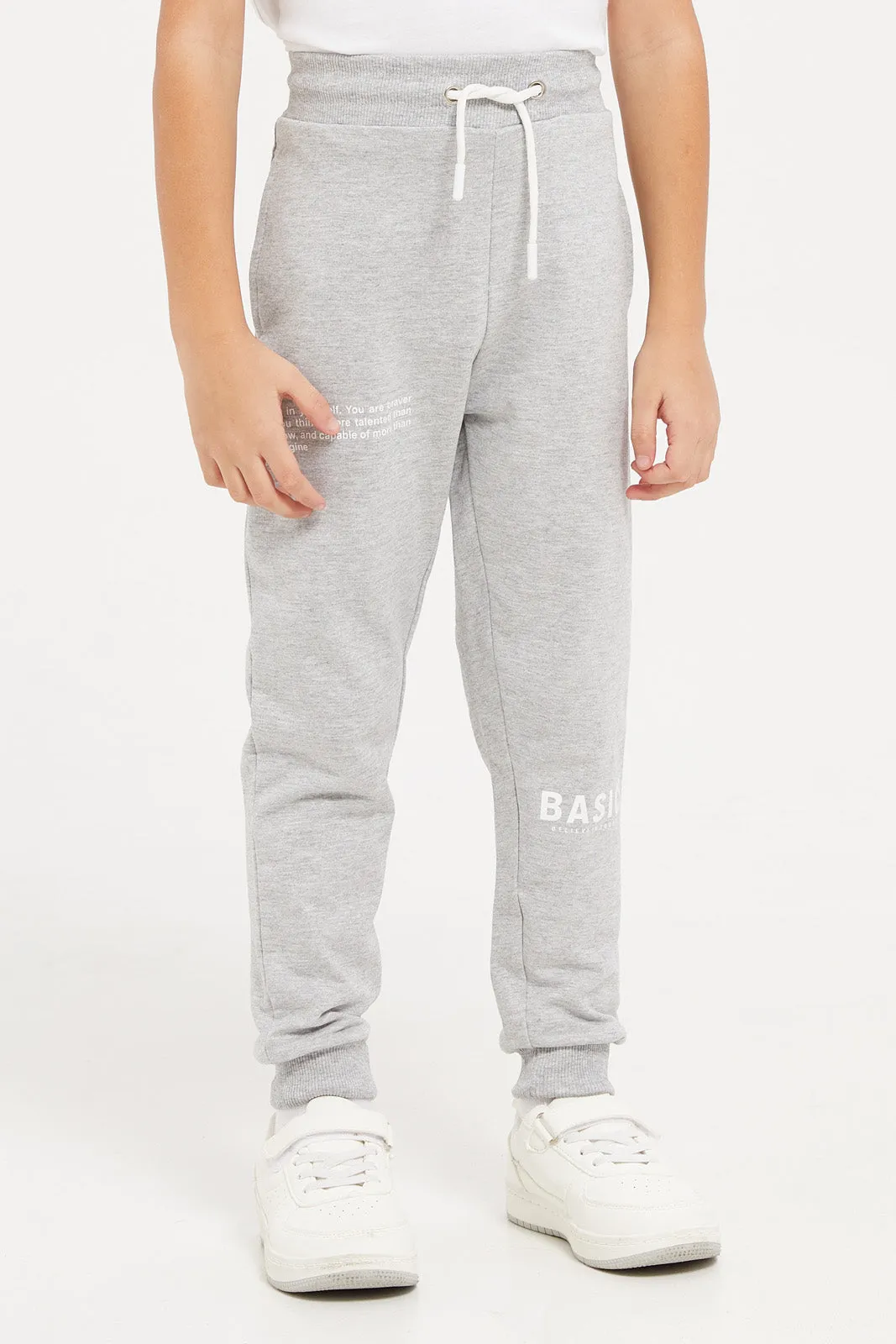 Boys Grey Printed Jogger Suit (2 Piece)