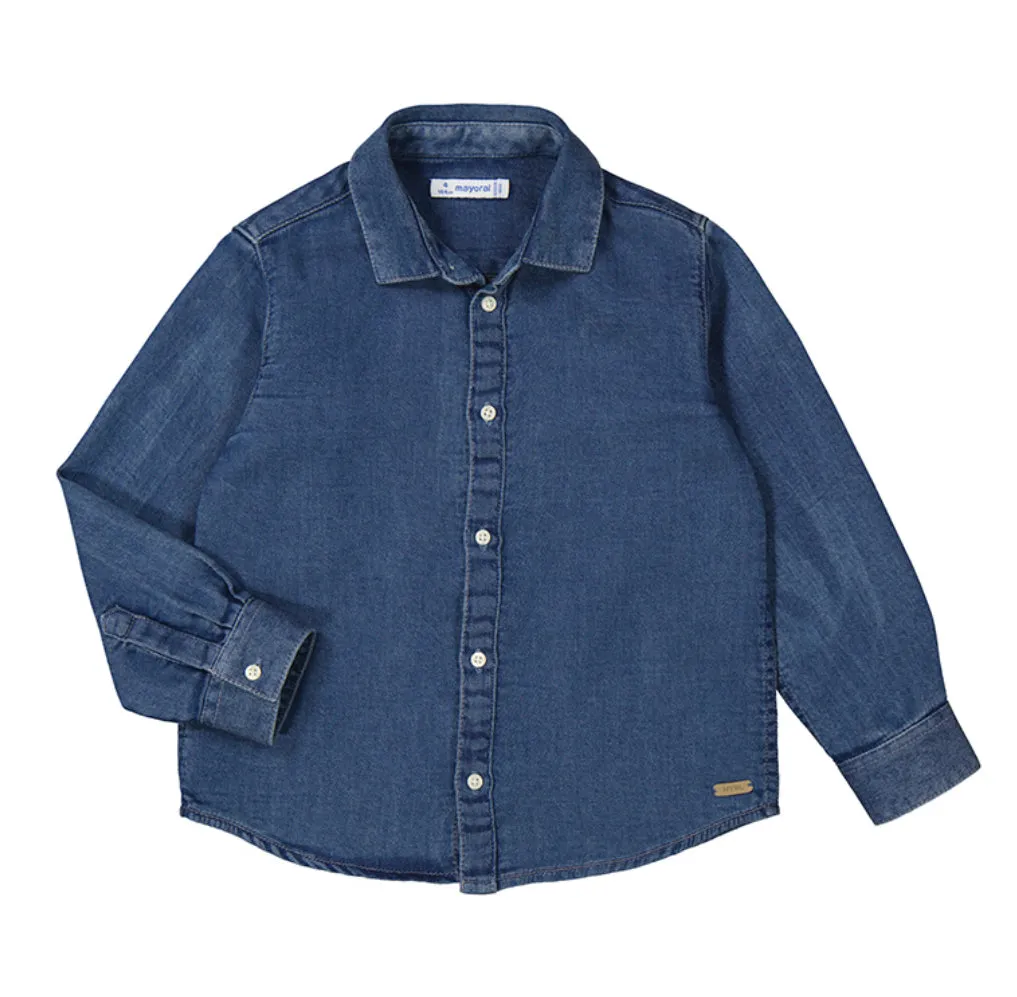 Boys L/s Denim Shirt- Dark