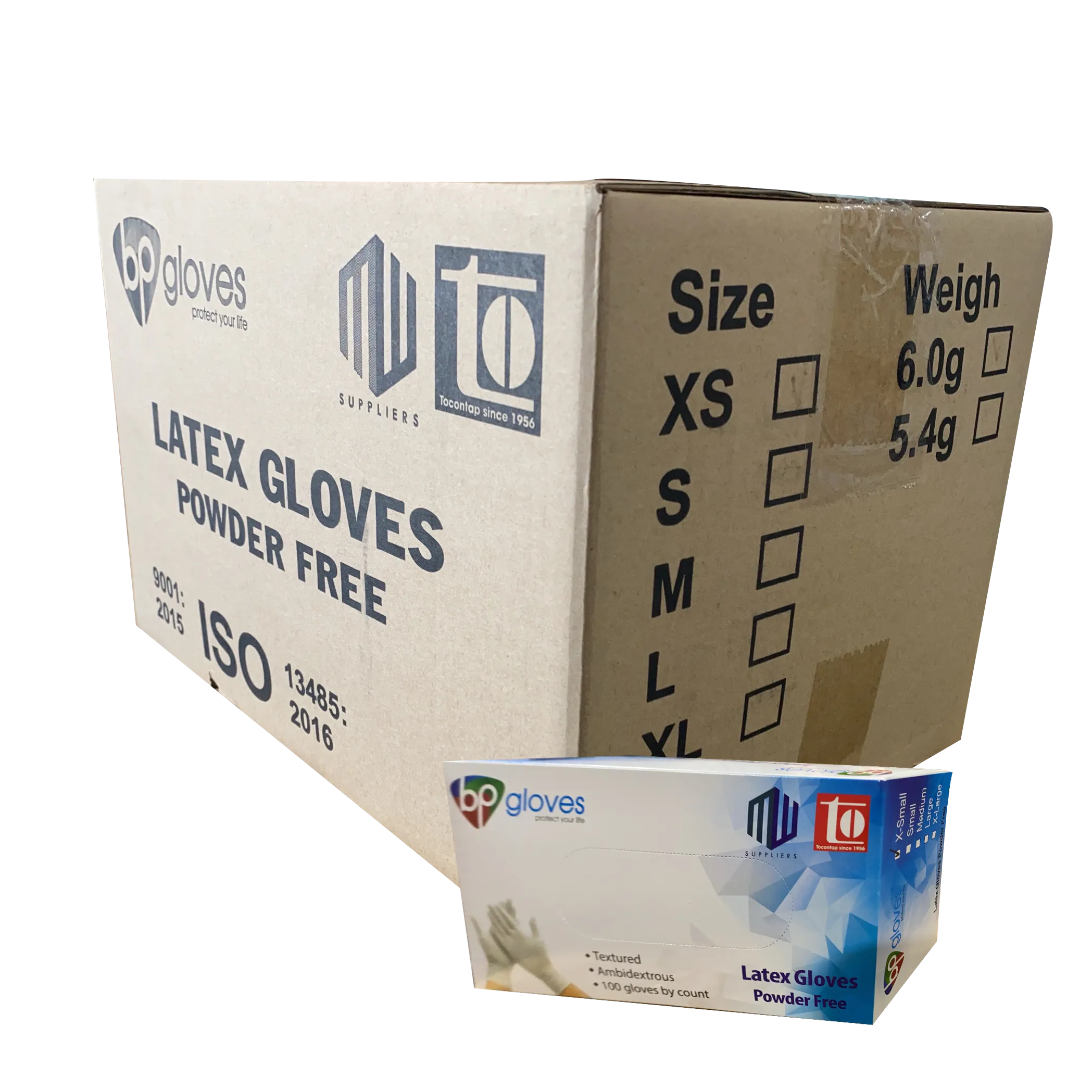 BP Latex Gloves, Powder-Free, size S, CASE (Pk: 100 pcs/box, 10 boxes/case)