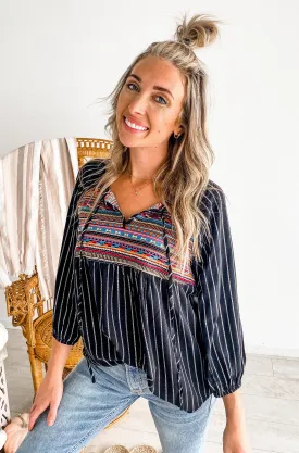 Bradyn Black Stripe Linen Top | FINAL SALE