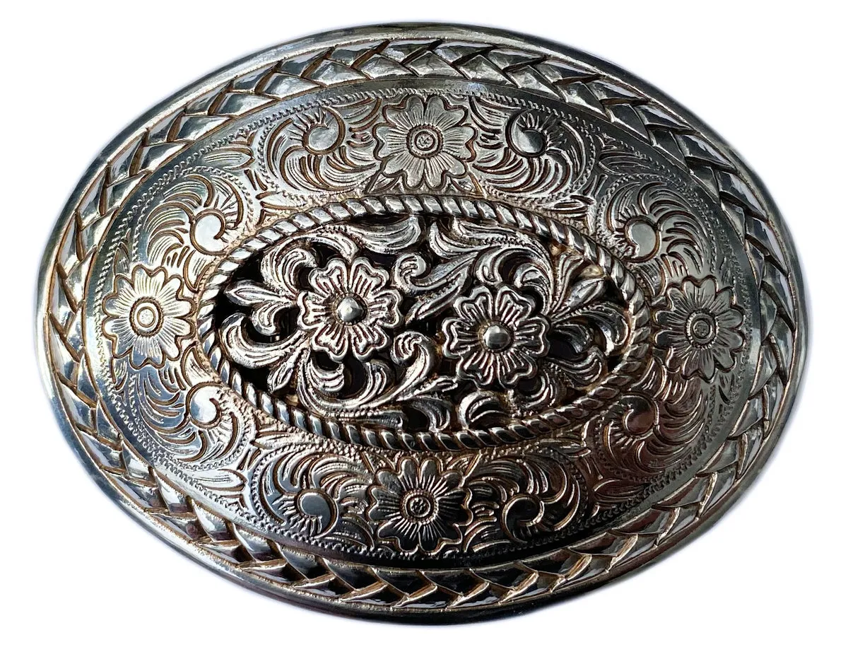 Braided Floral Carving Trophy Belt Buckle