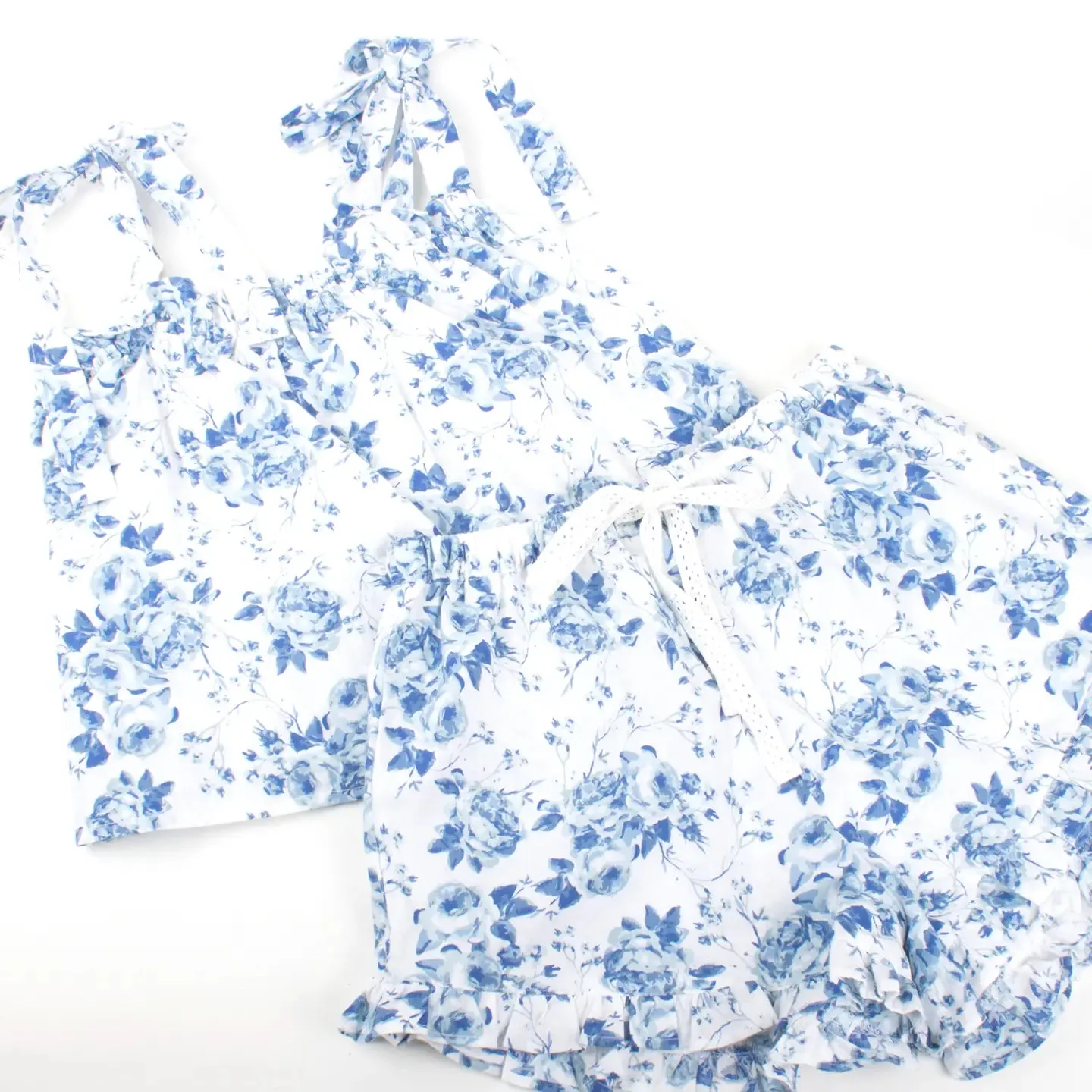 Bridal Blue Rose Tie Top PJ Set