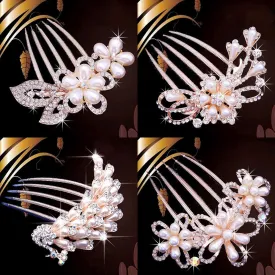 Bride Hairpin Peacock Pearl Flowers Crystal Rhinestone Flower hairpin