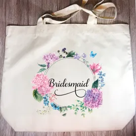 Bridesmaid Floral Wreath Wedding Tote Bag