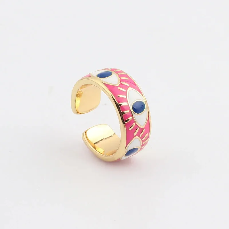 Bright-Colored Engraved Lucky Eyes Enamel Rings