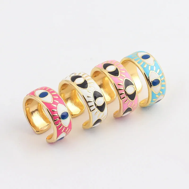 Bright-Colored Engraved Lucky Eyes Enamel Rings