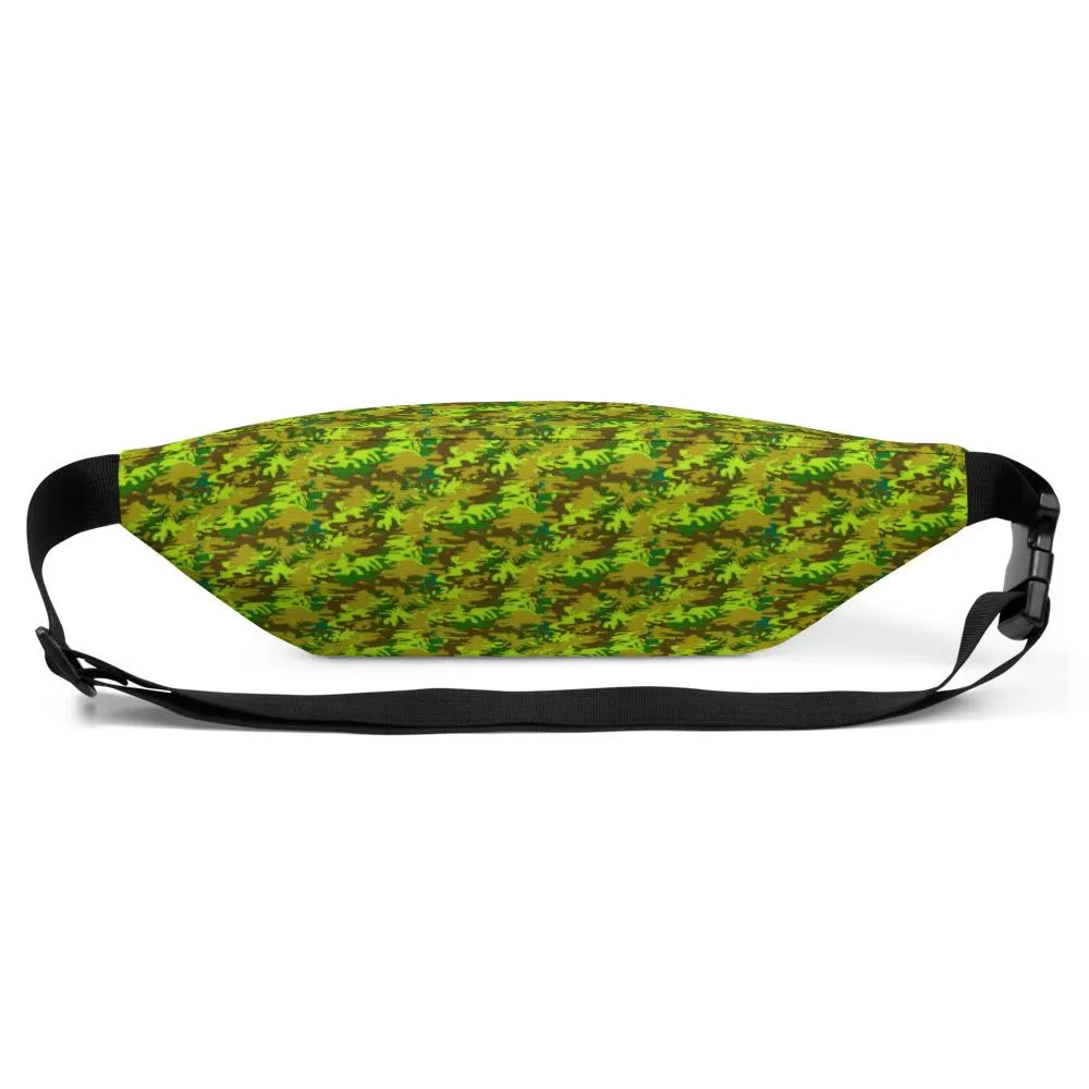 Bright Green Camo Fanny Pack, Army Camouflage Print Designer Belt Bag- Made in USA/MX/EU