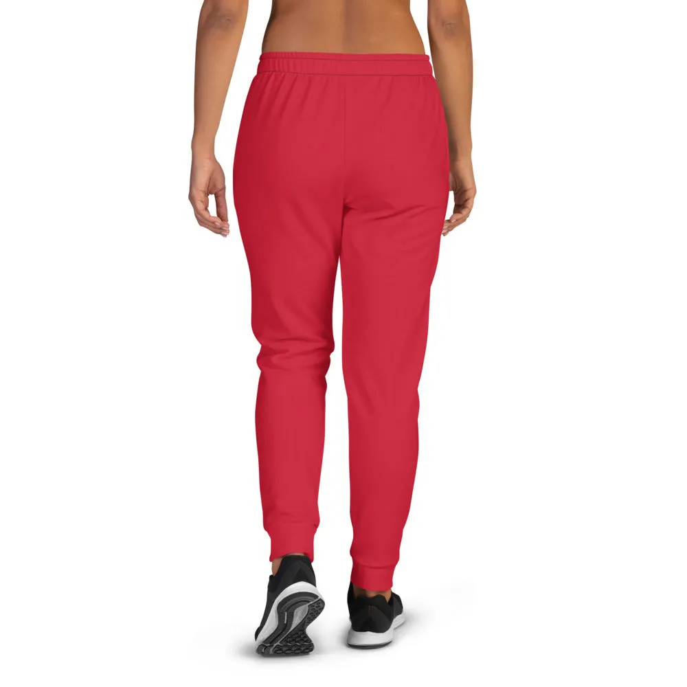 Bright Red Women's Joggers, Solid Color Slim Fit Premium Red Sweatpants- Made in EU