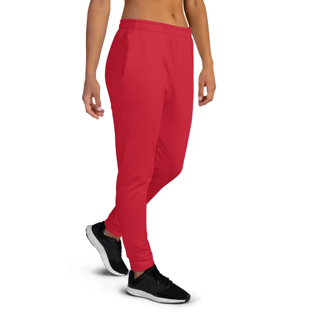 Bright Red Women's Joggers, Solid Color Slim Fit Premium Red Sweatpants- Made in EU