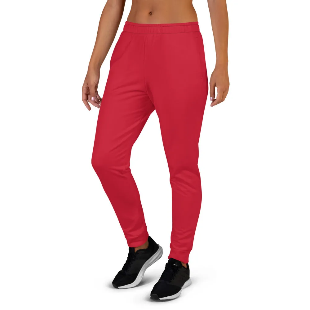 Bright Red Women's Joggers, Solid Color Slim Fit Premium Red Sweatpants- Made in EU