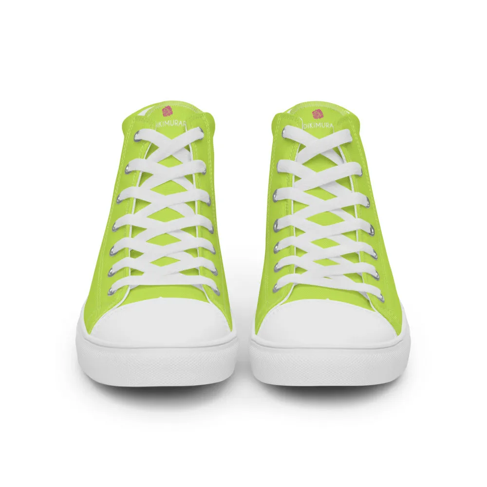 Bright Yellow Men's High Tops, Solid Bright Green Yellow Color Men’s High Top Canvas Sneaker Shoes (US Size: 5-13)