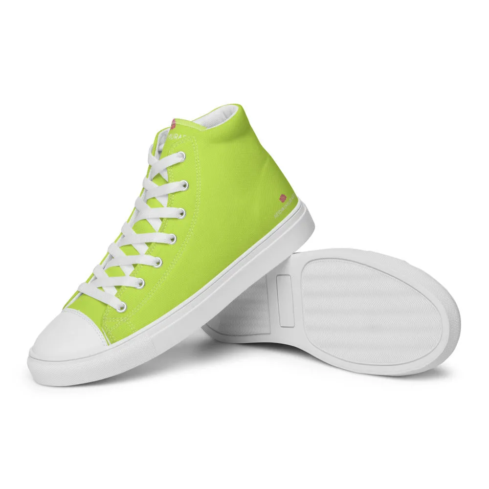 Bright Yellow Men's High Tops, Solid Bright Green Yellow Color Men’s High Top Canvas Sneaker Shoes (US Size: 5-13)