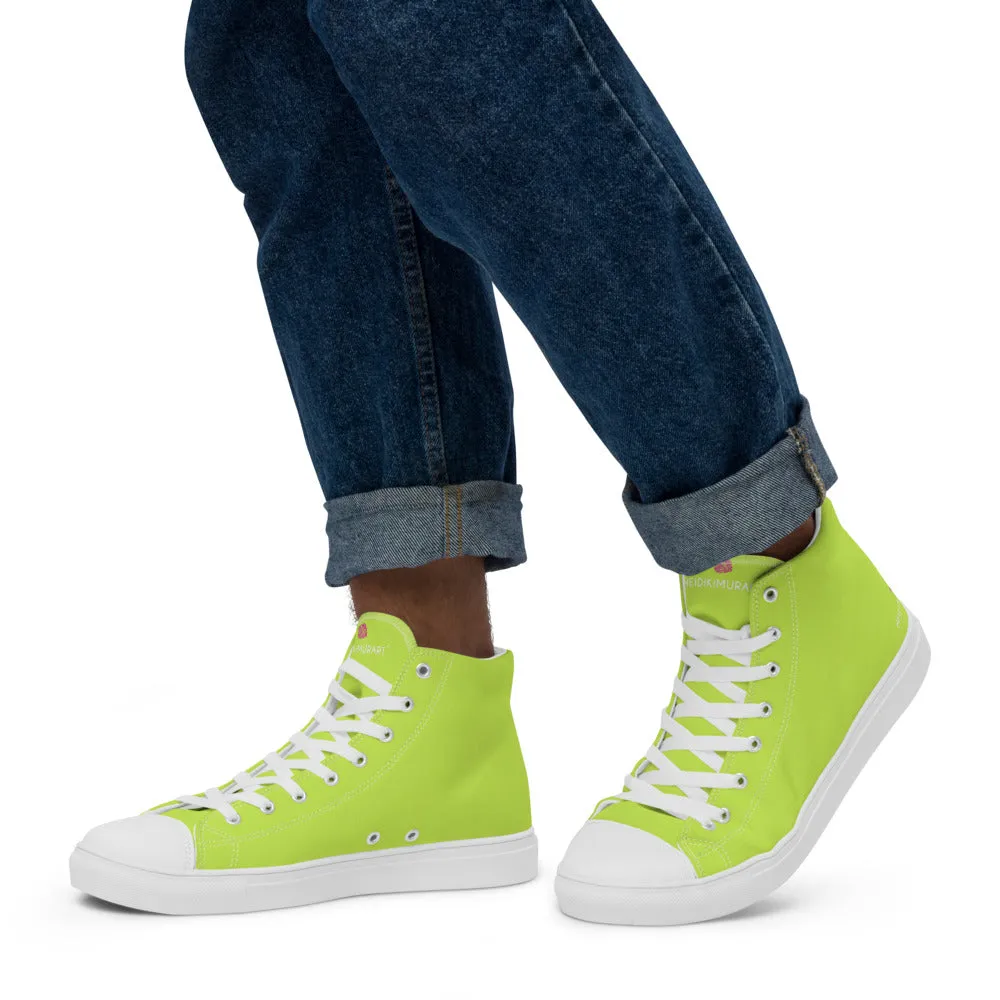 Bright Yellow Men's High Tops, Solid Bright Green Yellow Color Men’s High Top Canvas Sneaker Shoes (US Size: 5-13)