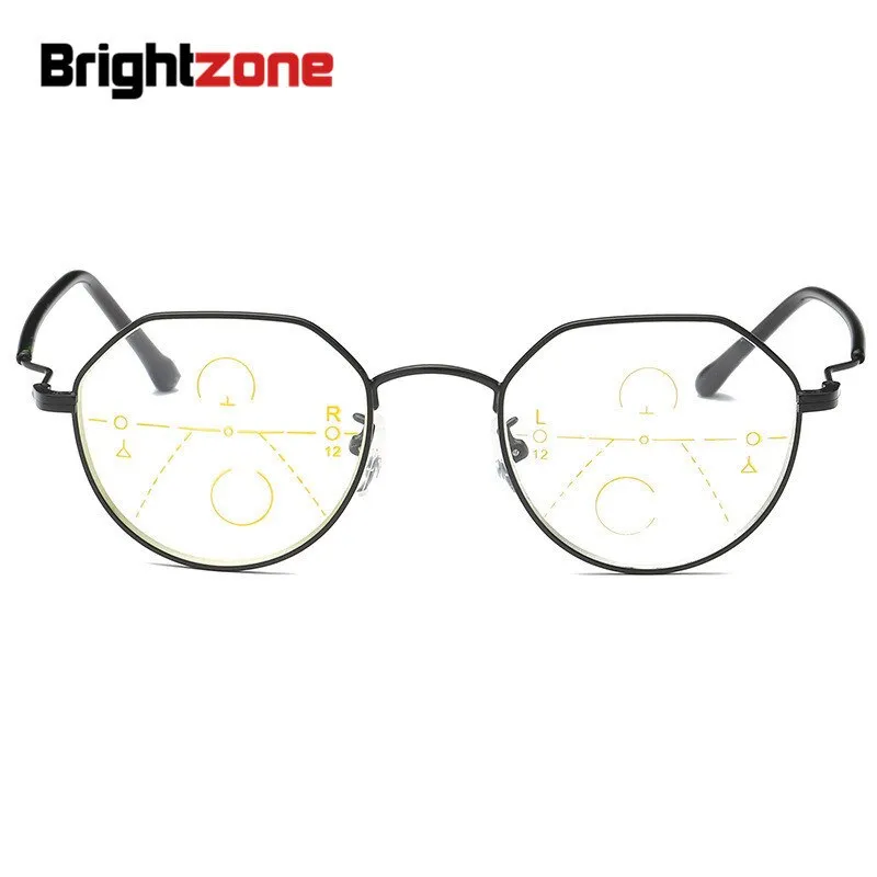 Brightzone Unisex Full Rim Polygon Alloy Progressive Reading Glasses 7885