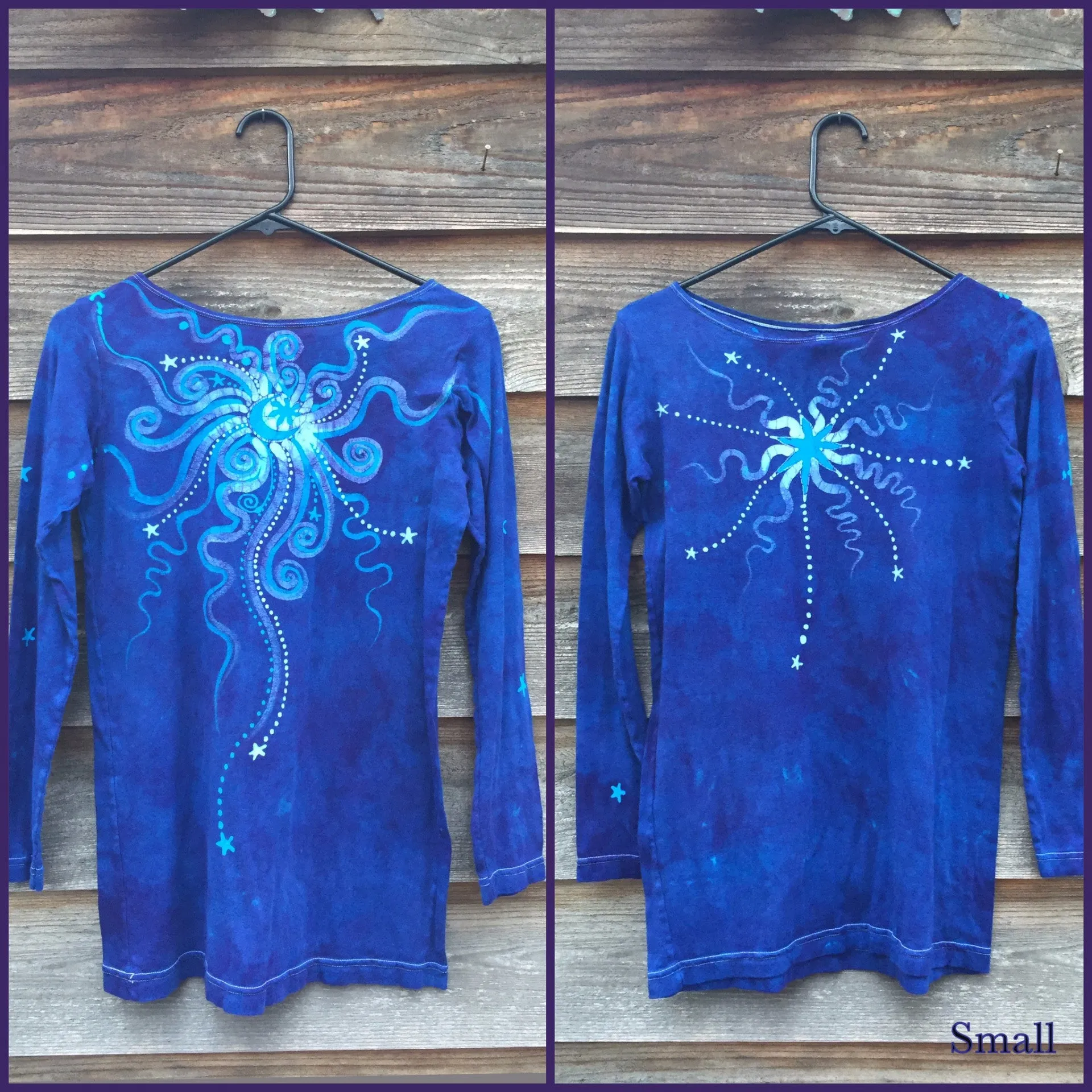 Brilliant Blue Center Star Long Sleeve Batik Top