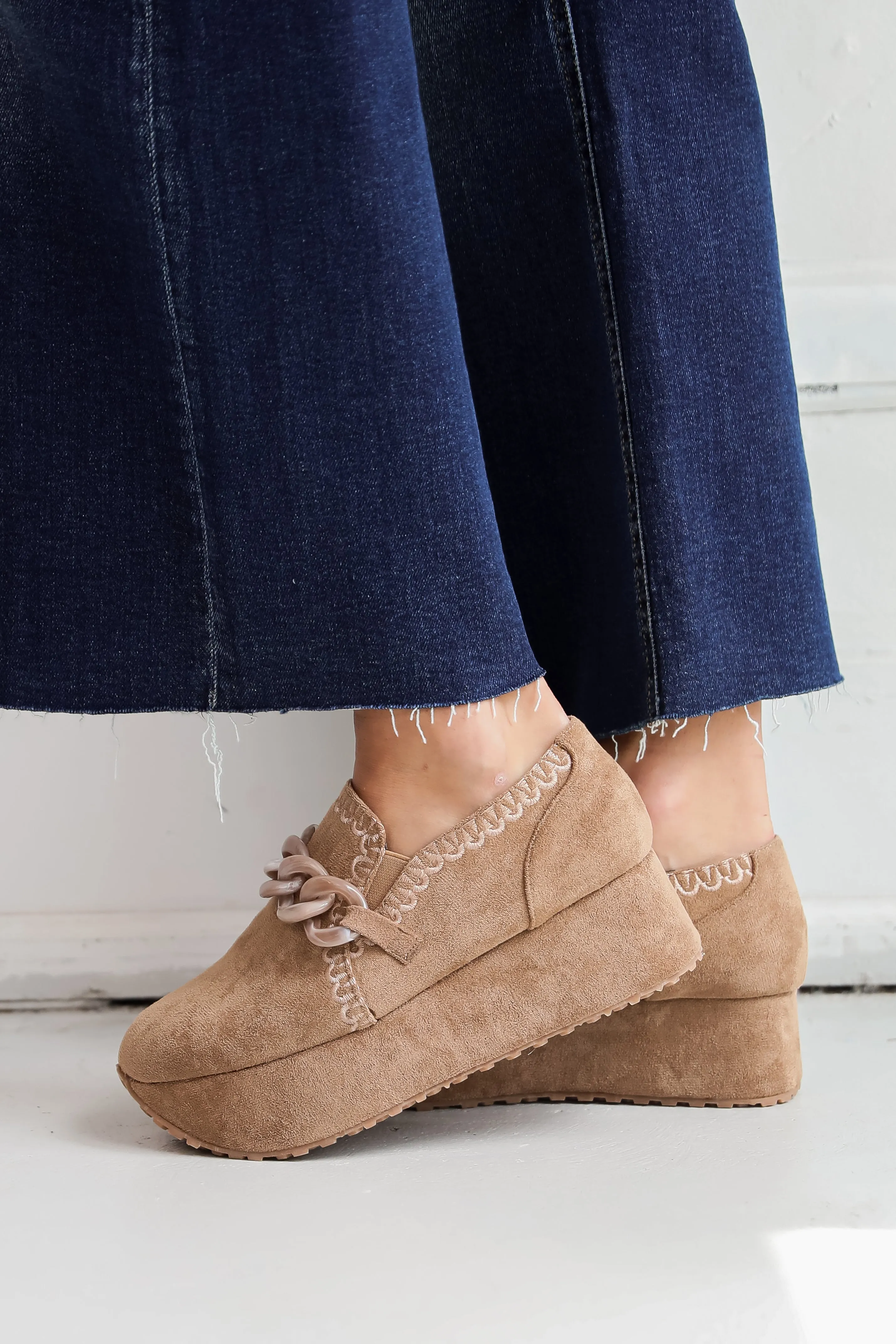 Bring It Back Taupe Suede Platform Loafers