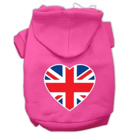 British Flag Heart Screen Print Pet Hoodies Bright Pink Size XL (16)