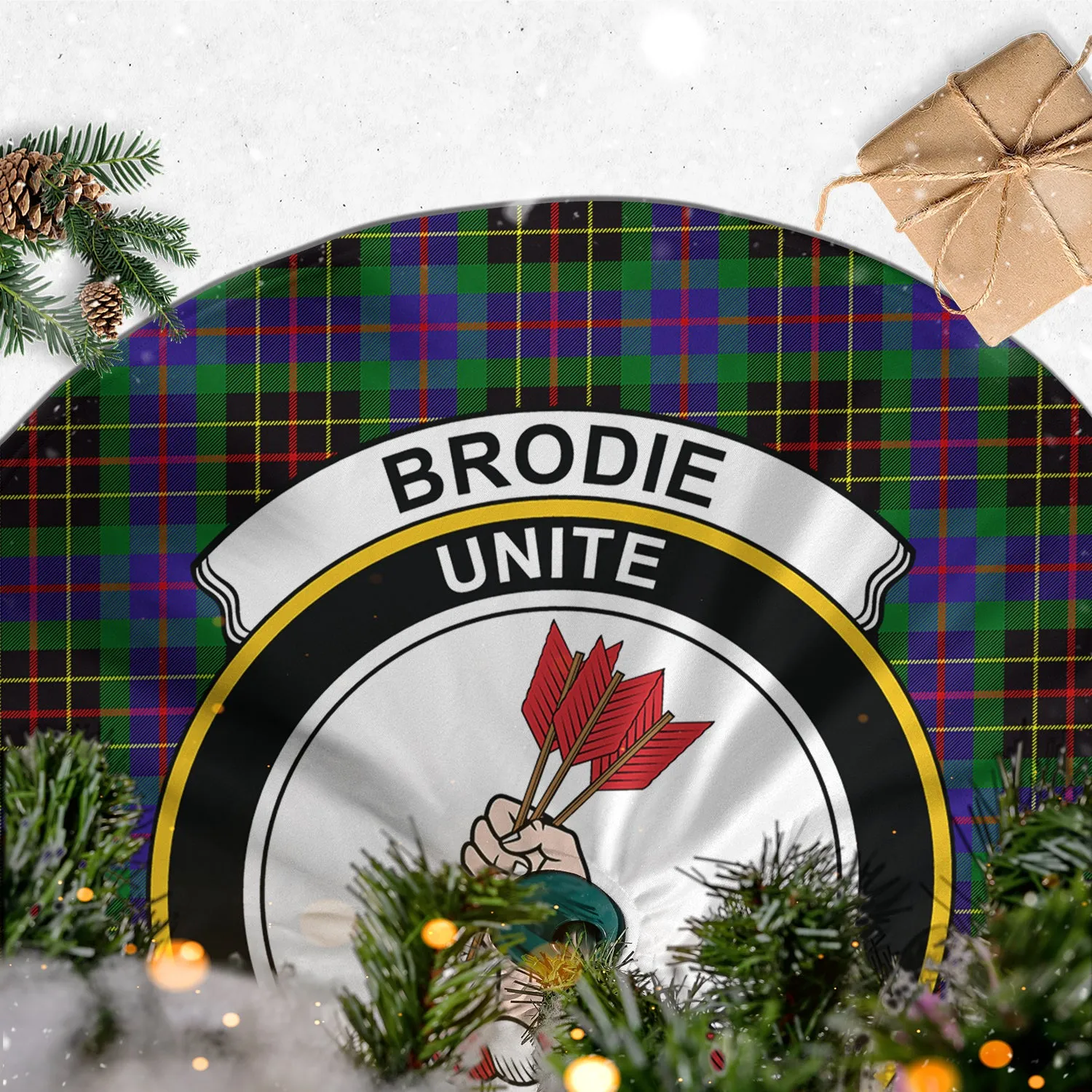 Brodie Hunting Modern Tartan Christmas Tree Skirt with Family Crest