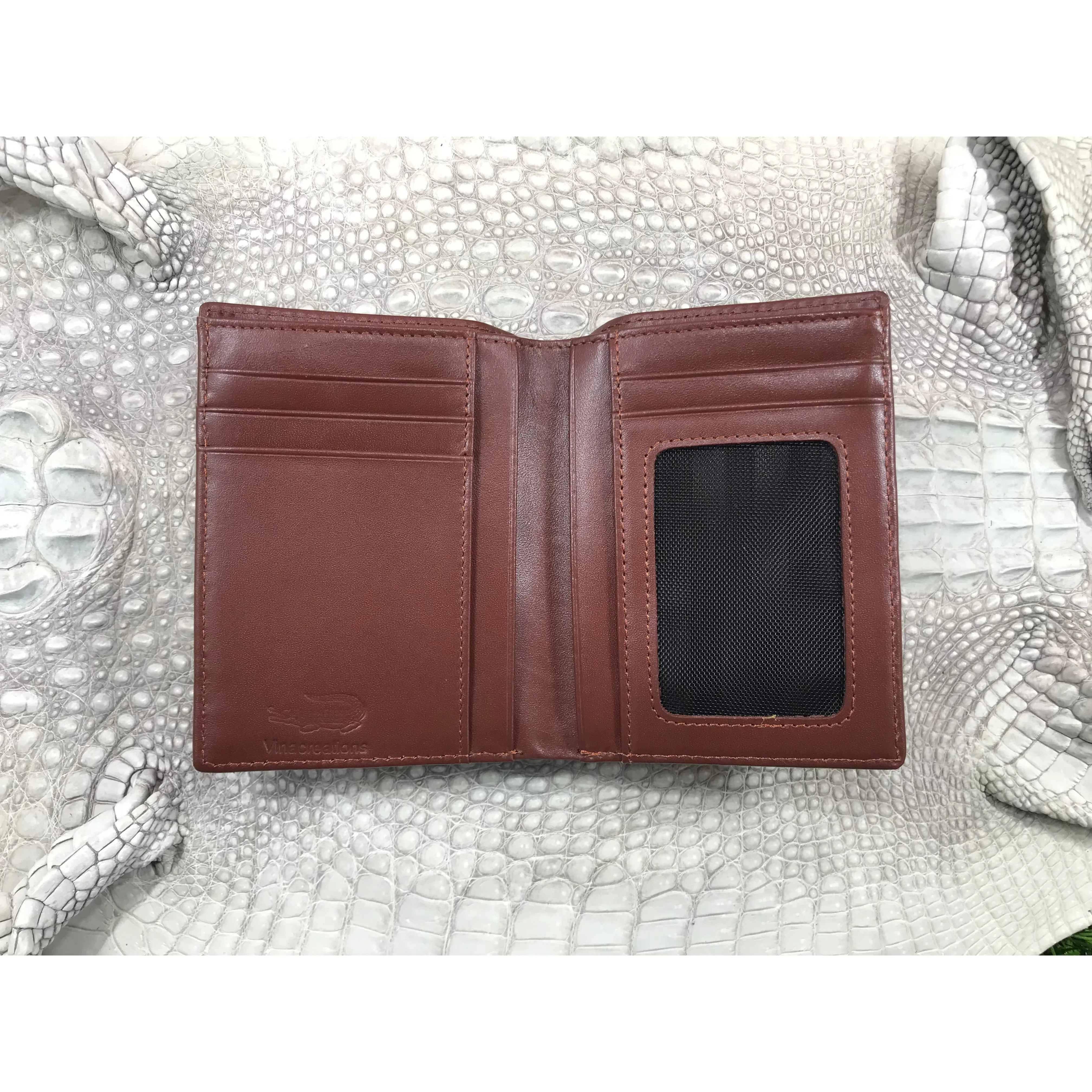 Brown Alligator Skin Bifold Vertical Wallet For Men | Handmade Crocodile Leather Wallet RFID Blocking | VL5614