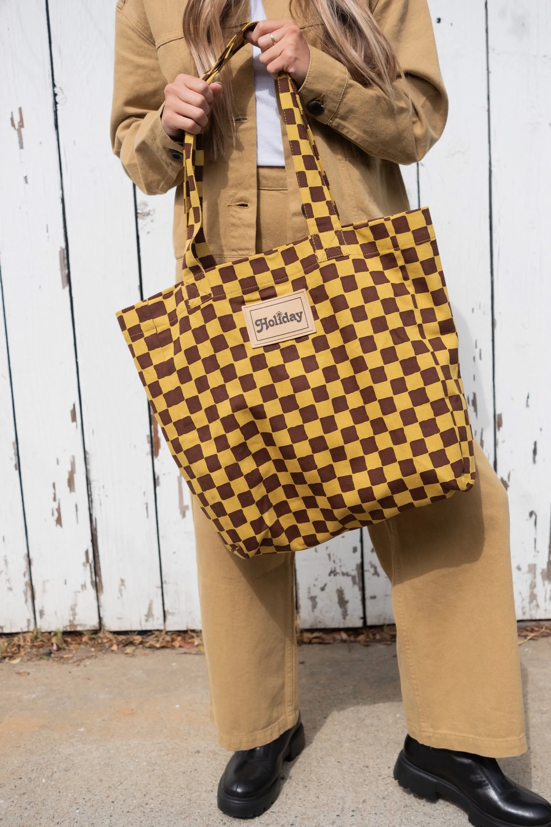 Brown Check Beach Tote