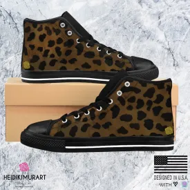 Brown Cheetah Women's Sneakers, Leopard Animal Print  High-top Fashion Tennis Shoes