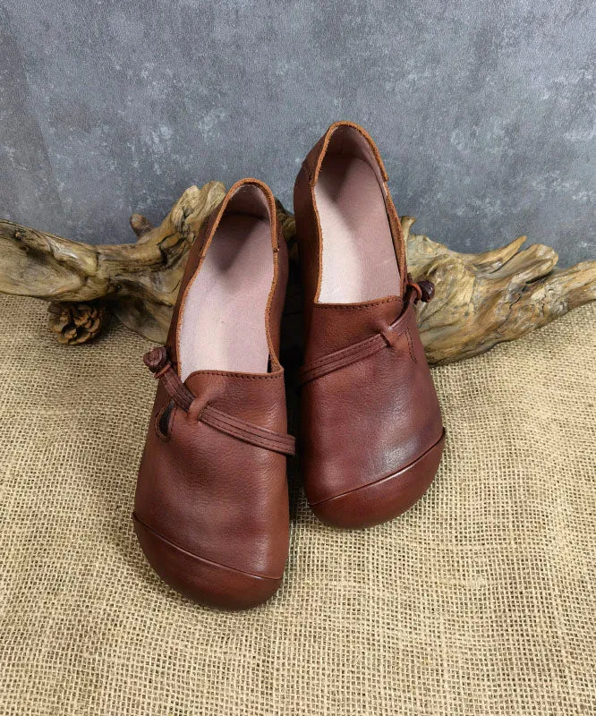 Brown Flat Feet Shoes Cowhide Leather Fashion Buckle Strap Flat Shoes LC0536